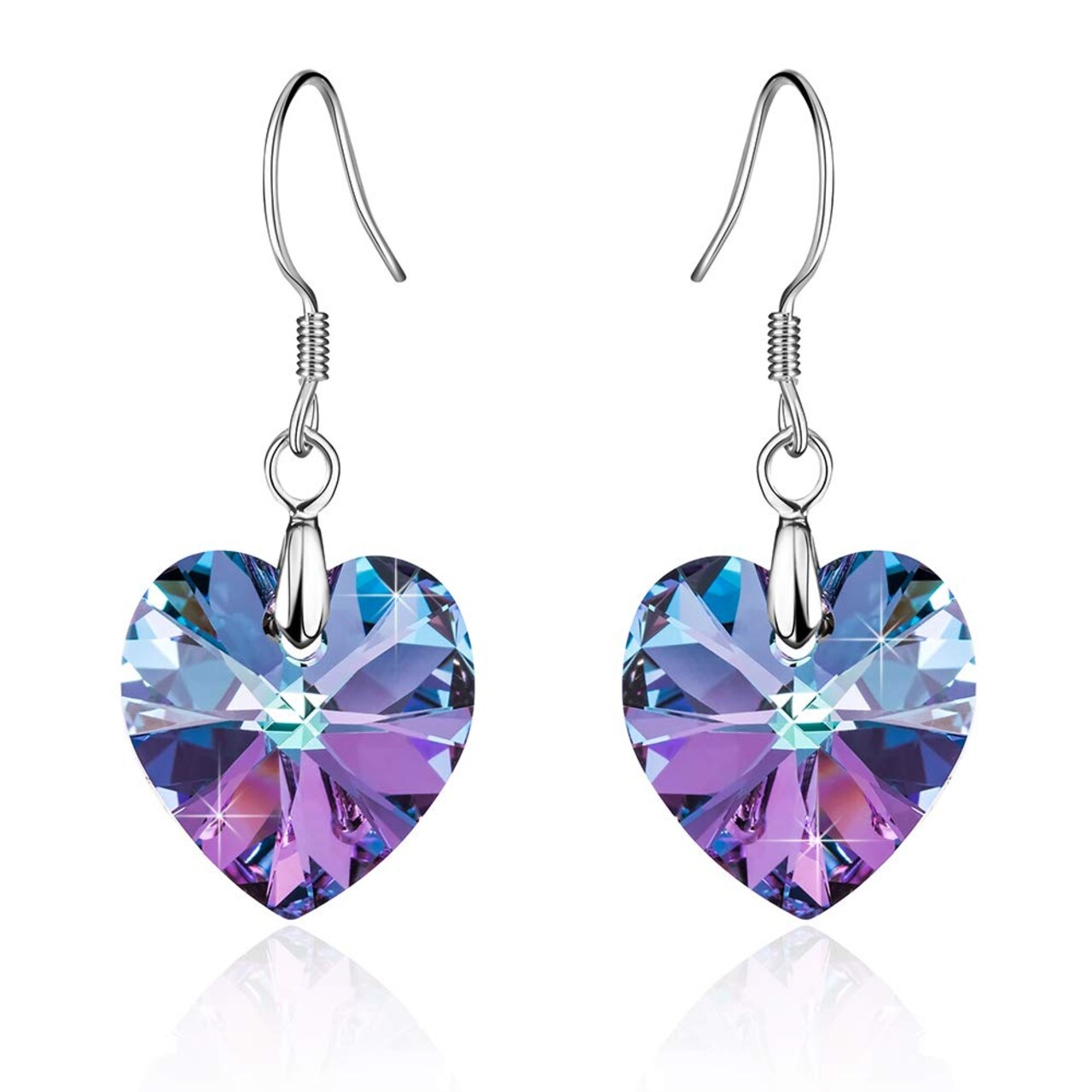 Austrian Crystal Heart Drop Dangle Earrings for Women 925 Sterling Silver Hook Hypoallergenic Earring (Vitrail Light)